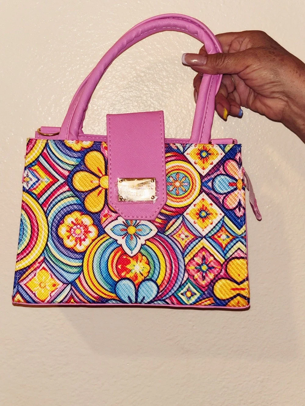 Pink Multicolor Floral Satchel Handbag
